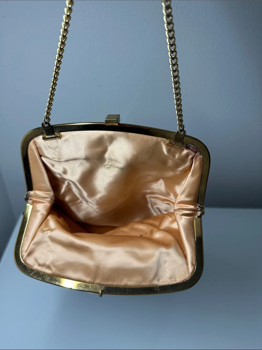 Vintage 1950s Black Velvet Bag Gold Chain Clasp Purse Mid Century